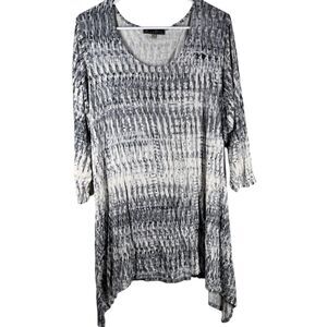 Rose + Olive Womens Black White Tunic Top Sz 2X Asymmetrical Stretchy Comfort